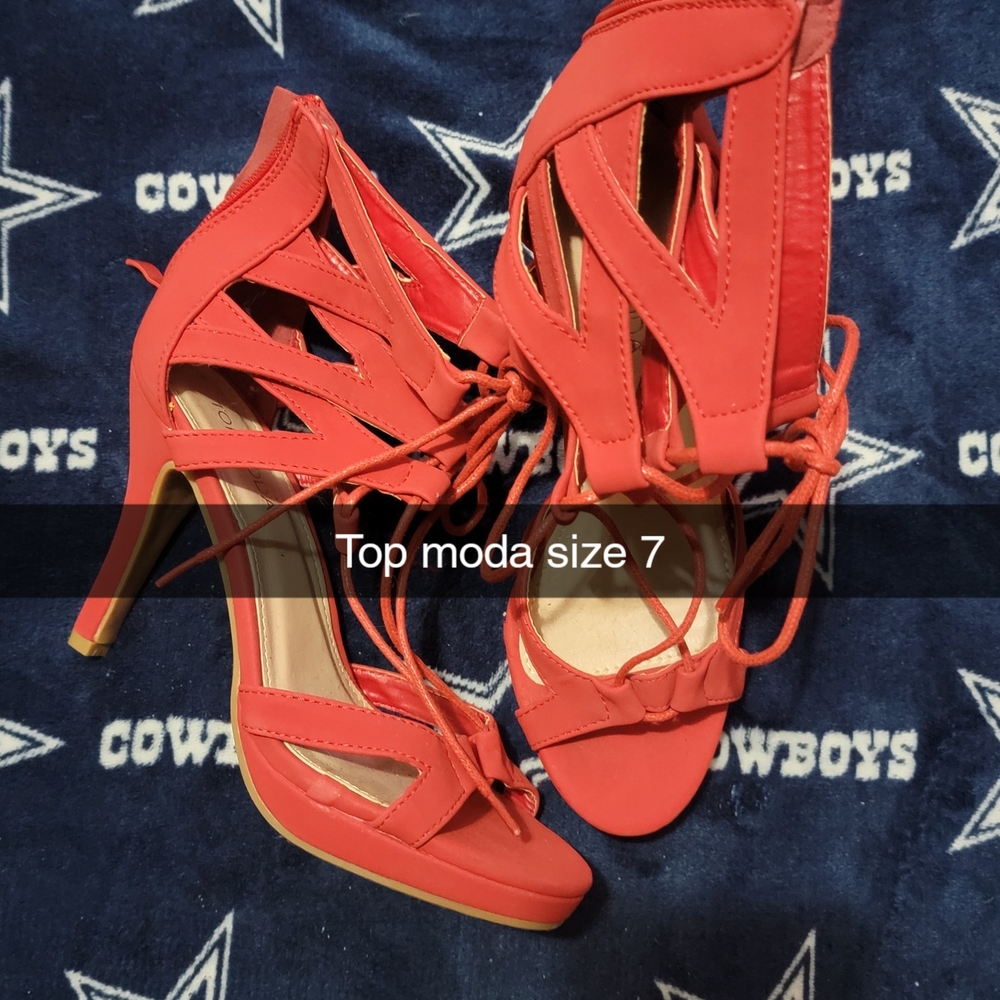 TOP Moda Women's Vibrant Red Strappy Heels